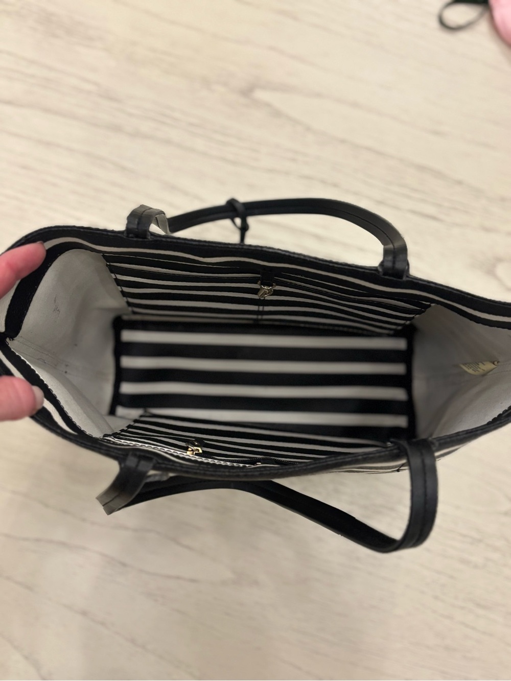 Kate Spade New York Black & White Striped Tote with Mint Trim - Picture 10 of 15